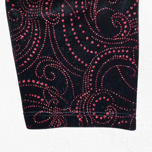 Y2K Notations Black Red Glitter Swirl Velvet Open Front Blazer Jacket Size 1X - Picture 4 of 7